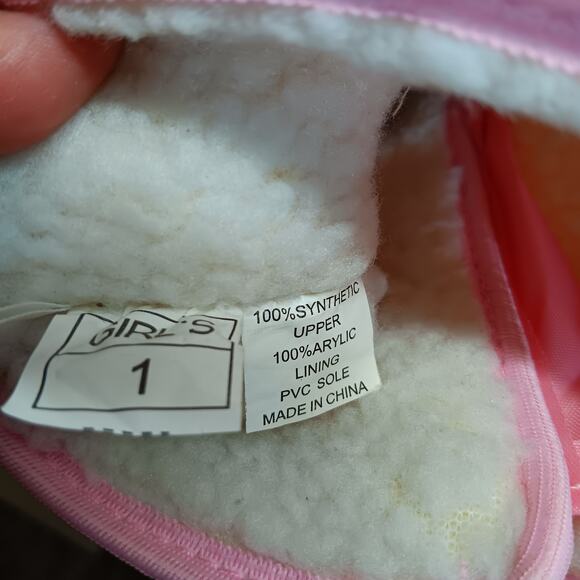 Pink and Black Snow Boots Size 1 Girls Plush Lining Side Closure Used Once - Picture 7 of 7
